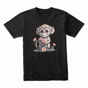 Bella Canvas 3001c Cotton T shirt Black 00229 Cute Little Baby Happy Monkey With Flowers