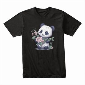 Bella Canvas 3001c Cotton T shirt Black 00230 Cute Little Baby Happy Panda With Flowers