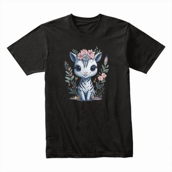 Bella Canvas 3001c Cotton T shirt Black 00233 Cute Little Baby Happy Zebra With Flowers