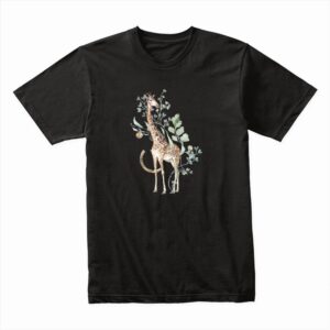 Bella Canvas 3001c Cotton T shirt Black 00236 Giraffe With Leaves