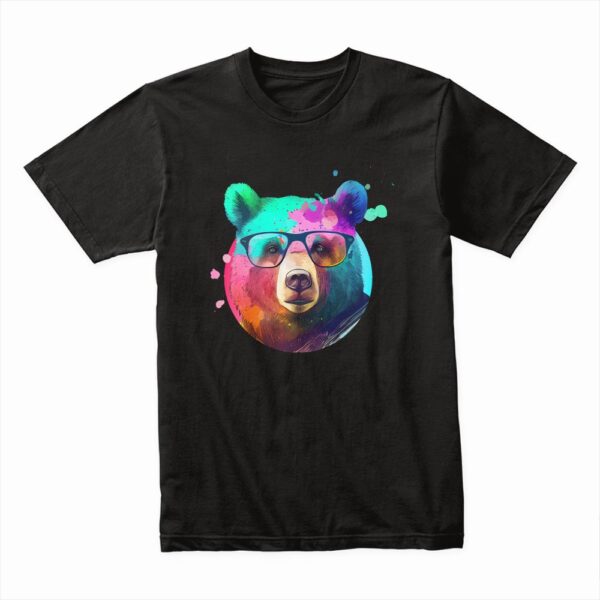 Bella Canvas 3001c Cotton T shirt Black 00254 Bear Watercolor Glasses