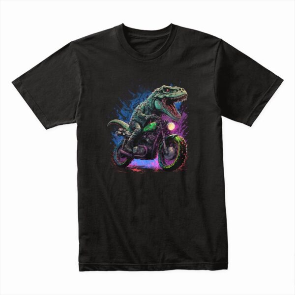 Bella Canvas 3001c Cotton T shirt Black 00272 T Rex Riding A Motorcycle