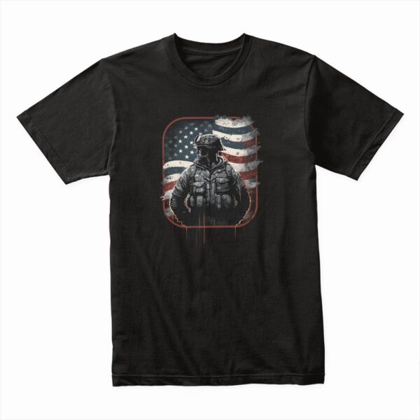 Bella Canvas 3001c Cotton T shirt Black 00275 American Veteran Soldier With Flag