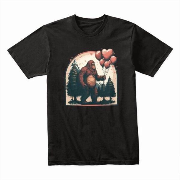 Bella Canvas 3001c Cotton T shirt Black 00280 Big Gorilla In The Woods Holding Valentines Balloons