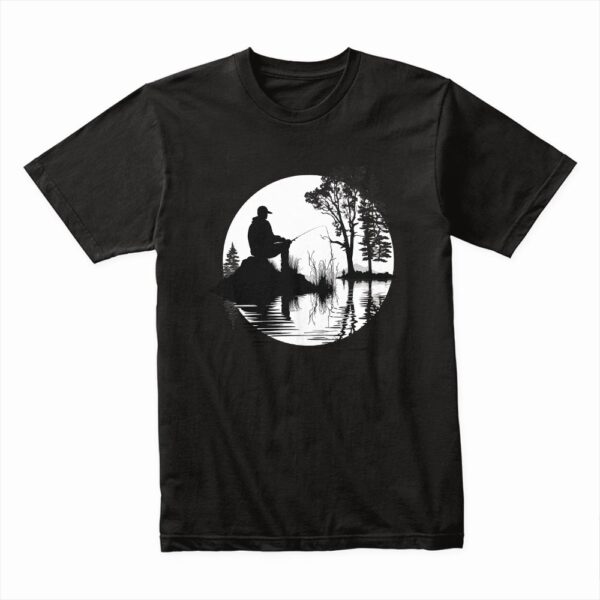 Bella Canvas 3001c Cotton T shirt Black 00281 Black And White Silhouette Of A Man Fishing And Relaxing