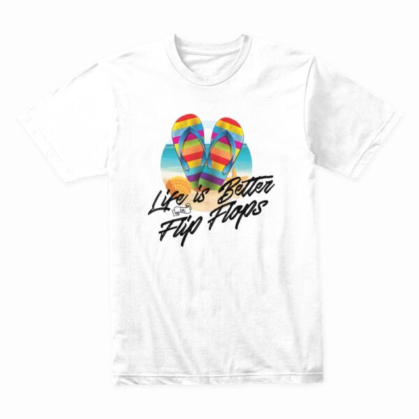 Bella Canvas 3001c Cotton T shirt White 00265 Life Is Better In Flip Flops Black Text